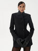 Women Waist Cinching Suit Jacket Elegant V-neck Full Sleeve Single Button Shoulder Pad Slim Coat Lady Commute Outerwear