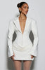 Strong Shoulder Blazer Dress for Women Winter Belted Waist Dress Draped Hem Business Evening Dress Party