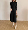 Autumn Winter Slim Long Sleeve Party Midi Dress for Women Knitted Half High Collar Elegant Knitted Sweater Dresses Ladies