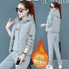 2 pieces women sets autumn thickened fleece sportswear vest+hoodies+pant cold-proof winter coat sets women's clothing