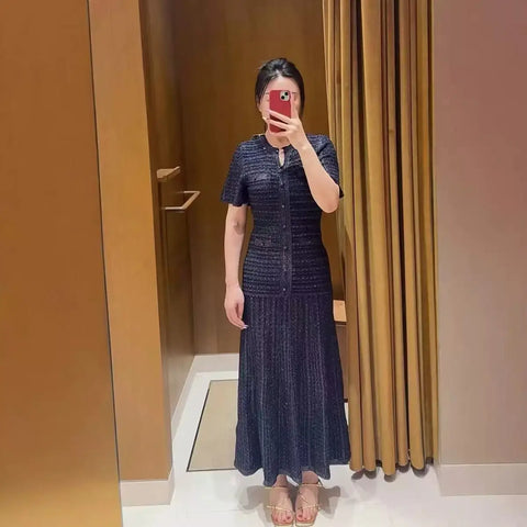Spring French Slim Office Women Knitted A-line Dress