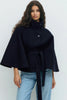 Women's Brown Belt Cropped Poncho Jacket For Women Demi-season Button Cape Cloak Coat Jackets Winter Autumn Spring Black White