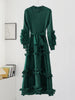 Elegant Women Pleated Dress O Neck 3D Floral Long Sleeves Fungus Spliced Design A-line Dresses Party 2AA1375