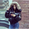 Wool Collar Hooded Cotton Women's Jacket Zipper Elastic Hem Long Sleeve Pocket Women Winter Coats Autumn Short Jacket For Ladies