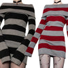 Y2K Striped Sweater Mini Dress Mall Goth Grunge Emo Bodycon Chic Women Off Shoulder Full Sleeve Slim Fit Dresses 00s Vintage
