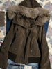 Winter American Vintage Harajuku Hooded Jacket Women Slim Brown Fur Collar Short Coat Casual Streetwear Chic Outerwear