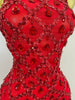 Sparkly Red Rhinestones Feather Sexy Mesh See Through Long Dress Women Birthday Evening Nightclub DJ Dancer Stage Costume