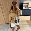 Elastic Drawstring Waist Jackets Women Casual Stand Collar Long Sleeves Cropped Trench Outerwear Lady Autumn Daily Windbreaker
