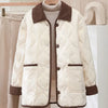 Female Padded Jacket Korean Loose Flip Collar Corduroy Diamond Grid Jacket Women Winter Short Lightweight Cotton Coat