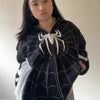 Gothic Dark Spider Print Hooded Cardigan Loose Sweater Jacket Women