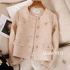 Women's Short Jacket Spring Autumn Round Neck Temperament Tweed Lady Outerwear Long Sleeve Ladies Leisure Coat