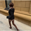 Faux Fur Collar Trim Tweed Set Long Sleeve Side Pockets Chic Women Blazer High Waist Mini Skirt Autumn Elegant Suit