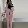 Thicken Warm Women's Skiwear Pink High Collar Hooded Cotton Padded Coats Straight Leg Zipper Pants Winter Lady Ski Suit