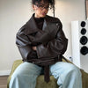 Retro Solid Lace Up Leather Short Jackets Women Chic Lapel V-neck Waist Cinching Cropped Jackets Lady Daily High Street Outwear