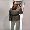 Buttoned Tie-Waist Stand Collar Puffer Jacket Solid Long Sleeve Winter Cozy Warm Women Outerwear Chic Casual Lady Coat