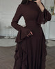 European and American Women's Elegant Casual High-Waisted Solid-Colour Bell-Sleeve Dress Long Dress with Long Sleeves