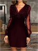 Sexy V-neck Transparent Long Sleeved Dress Women's Solid Color Sequin Dresses Party Elegant Autumn Clothes