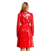Adults Womens Glossy Open Front Long Jackets with Belt Long Trench Coat Blazer Lapel PU Leather Overcoat Streetwear Clubwear