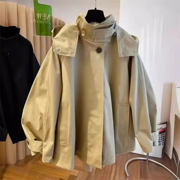 Autumn Trench Coat Woman with lining Casual All-Match Loose Long Sleeve Short Overcoat Windbreaker Women Outerwear