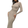 Women Spring Autumn Solid Color Bodycon Knit Dress Long Sleeve Crew Neck Ribbed Dress Slim Fit Long Dress