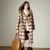 Women Woolen Long Coat Winter Nomadic Style Sheep Wool Plaid Hooded Cow Horn Buckle Female Overcoat