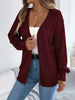 Solid Color Hollow Lantern Long Sleeve Sweater for Women Casual Cardigan Sweaters Autumn Winter Mid-length Jacket Tops
