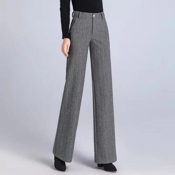 Thickened Woolen Wide-leg Autumn Winter Herringbone Makes It Look Slim Straight-leg Casual Pants Women