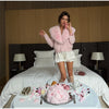 Elegant Faux Fur Knitted Sweater Coat Women Vintage Plush V-neck Pink Cardigan Coats Female Winter Chic Street Knitwears