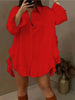 Solid Mini Party Prom White Mini Dresses Women Falbala Lapel Long Sleeve Casual Shirts Casual Vintage Blouses