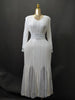 Womens Plus Size Pleated Elegant Maxi Long Sleeve Dress with Sequin Belt and Patchwork Hem for Wedding Guest