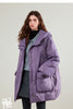 Womens Down Jacket Winter 90 White Duck Down Purple Hooded Large Pocket Warm Long Outerwear