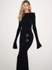 Elegant Vintage Dress Women Fall Flared Full Sleeve Metal Buckle Pleats Solid Casual Simple Skinny Long Bodycon