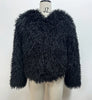 Brown Faux Fur Coat Women's Round Neck Loose Long Sleeves Thick Plush Short Jacket Winter 7A1041