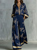 Women Butterfly Print 2 Piece Outfit Shirt Wide Leg Pants Set Golden Trim Lapel Zipper Solid Trousers Holiday Matching Suit