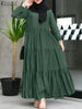 Muslim Tiered Long Dresses Women Islamic Hijab Style Casual Long Sleeve O Neck Maxi Vestidos Solid Abaya Robes