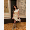 Solid Polka Dot Women's Mini Dress Deep V Neck Puff Sleeve Pleated Front Button A-line Short Dresses Elegant Party Lady Gown