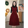 Winter Fake Two piece Corduroy Dress Stylish Women's Dress Draw pleats Slim Waist Dress Women's Retro Knee Over Middle Long
