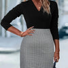 Plus Size Long Sleeve V-Neck Dress for Women Elegant Houndstooth Pattern Stylish and Comfortable for Office or Evening W