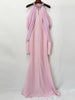 High Street Designer Women's Stand Collar Beaded Diamonds Chiffon Off Shoulder Long Sleeves Party Long Dress