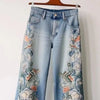 Embroidered Straight Jeans Women Denim pants Female Autumn High Waist wide-leg pants Ladies Casual Trousers