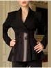 Black Blazer Jacket Pant Sets Chic Double Breasted Slim Waist Suit Coat Wide-leg Suit Trousers Spring Lady Party Outfits