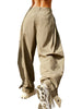 Women's Cargo Pants Solid Color Causal Fall Baggy Leg Barrel Track Pants with Pockets