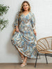 Plus Size Women's Blue-Brown Ethnic Paisley Print V-Neck Half Sleeve Tie Waist Dress