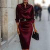 Elegant Temperament Satin Shirt Dress for Women Spring Solid Long-sleeved Blouse Dress Casual Office Lady Midi Dresses