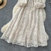 Spring Autumn High End Elegant Birthday Party Women's Dress French Hook Flower Single Breasted Slim Lace Long Dress S89
