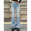 Lady Retro High Waist Flared Jeans Girls Stretch Thin Slim Fit Denim Pants Women Korean Leisure Solid Trousers