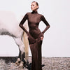 Turtleneck Long Sleeve Maxi Dress For Women Irregular Bodycon Long Dress Femme Temperament Evening Dress