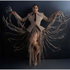 Women Two-Piece Set Turn‑Down Collar Long Sleeve Cinched Waist Blazer Maxi Fringe Slit Skirts Elegant Chic Outfits