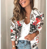 Women Elegant Zipper Jacket Spring Autumn Floral Printed Jackets Office Wear Slim Office Coat Retro Outwear