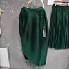 Big Size Chic Women's Pleated Two Pieces Set Casual Loose Pleated Floral Drawstring Long Top And Wide Leg Pants 2DB5506